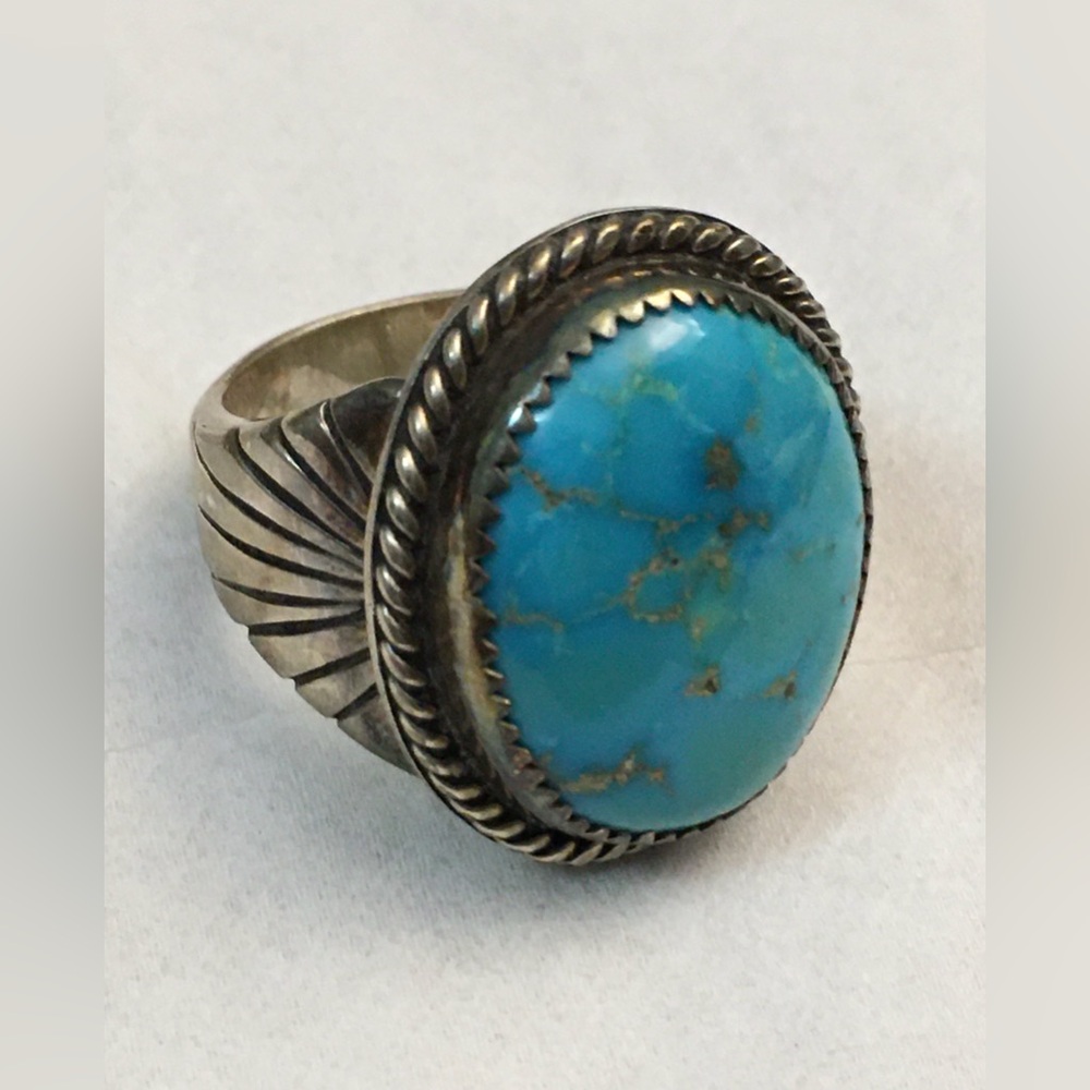 Vintage Silver & TURQUOISE Oval Sterling Silver Ring by Victor Gabriel. Sz.11